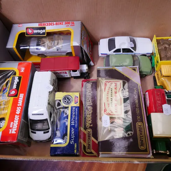 box of toy vehicles