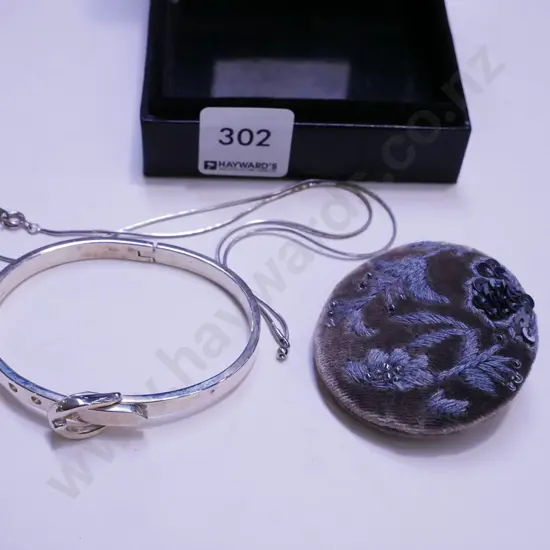 sterling silver bracelet, Tamsin Cooper brooch, small necklace