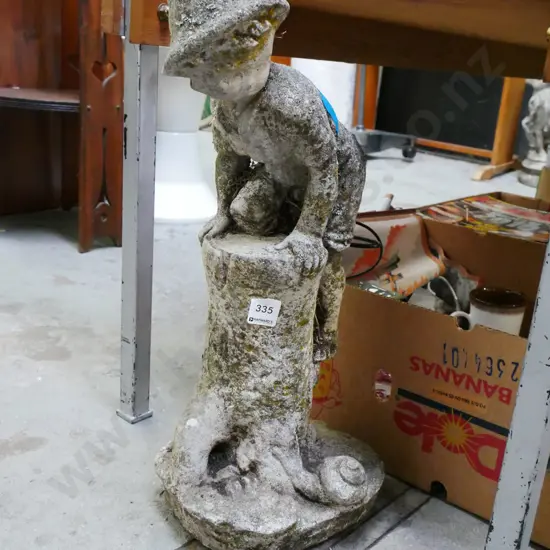 concrete garden ornament - boy on tree stump H-500