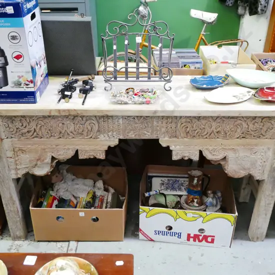 heavily carved Indonesian hardwood hall table H-830 W-1470 D-420