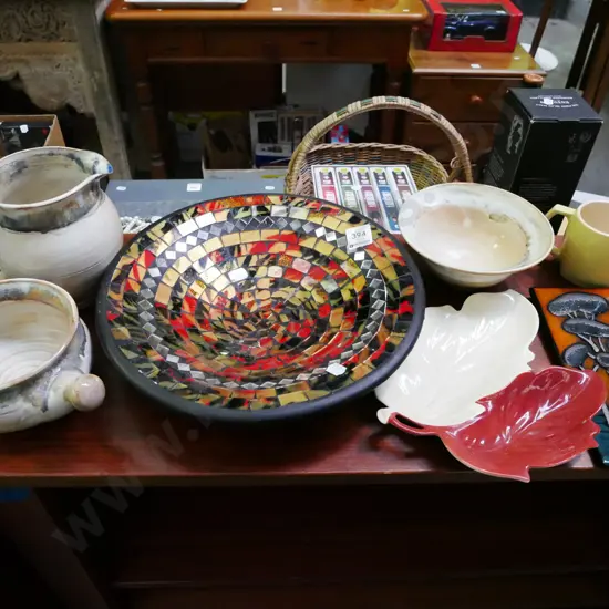 mosaic bowl, ceramic tiles, pottery items etc