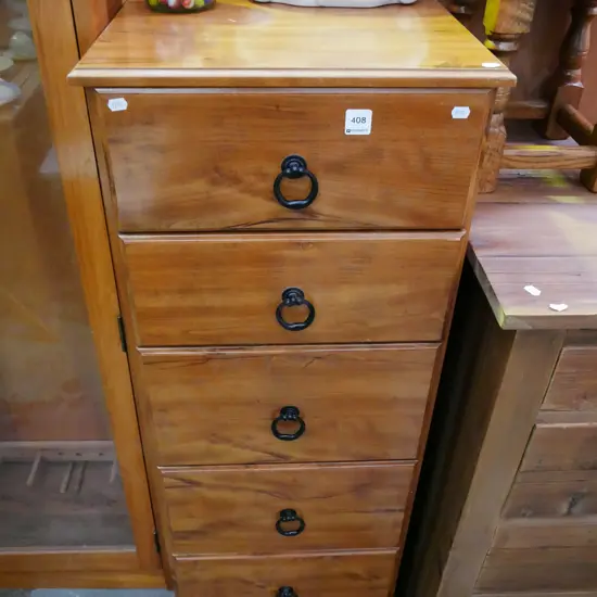 mdf faux wood veneer 5 drawer tallboy H-1110 W-420 D-410