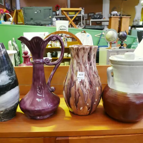 studio pottery canister, vase, ewer vase, turned stone vase Tallest H-300