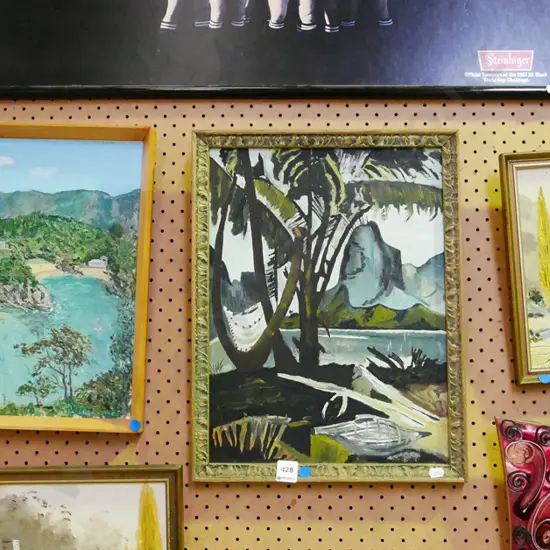 3x framed oils - blue dots