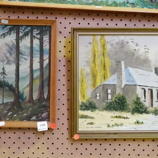 2x framed oil on boards - landscapes - red dots