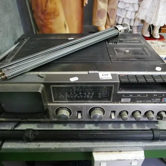 JVC portable radio/TV, vintage tripod