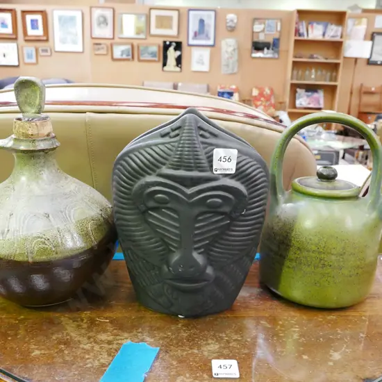 studio pottery bottle, ceramic tea pot H-250, modern monkey face vase 