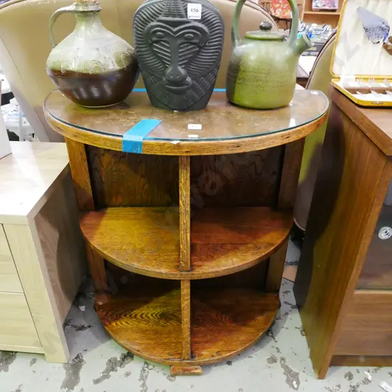 oak half round 2 tier bookcase H-720 W-680 D-330