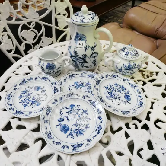 Blue Danube tea pot, creamer, lidded sugar, 4 side plates