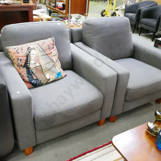 2x grey armchairs -some fading