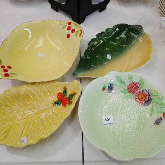 2x Roal Winton dishes, 1x bowl, yellow leaf dish