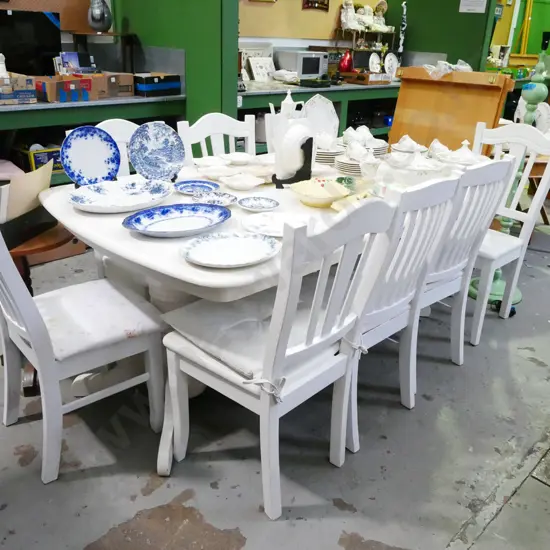 solid wood wine painted extending dining table with 8 matching chairs Closed H-780 W-1740 D-1080