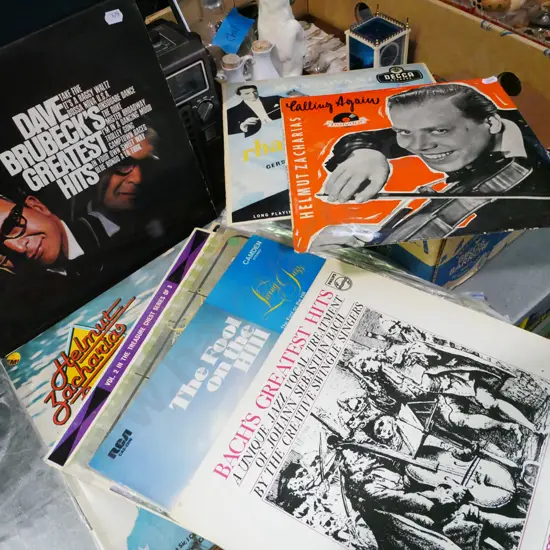 stack of LPs; Dave Brubeck etc