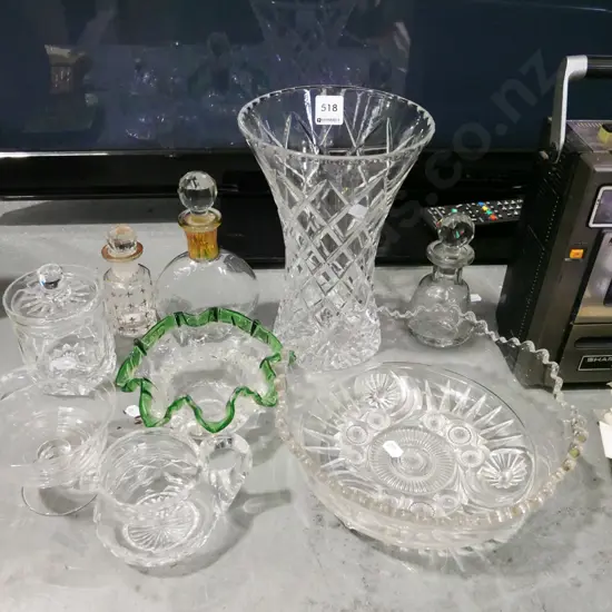 glass bowls, vases, comport, bottles etc
