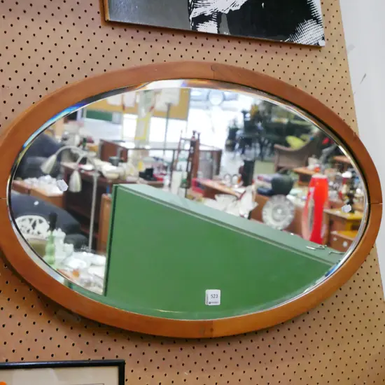 wooden bevelled edge oval wall mirror 
