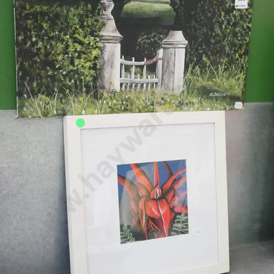 framed kakas beak print, framed oil - gate - green dots