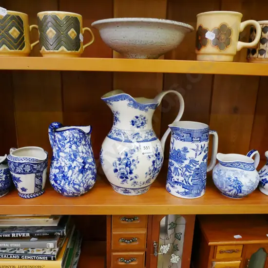 blue and white jugs
