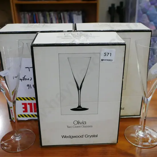 3x Wedgwood crystal claret glasses