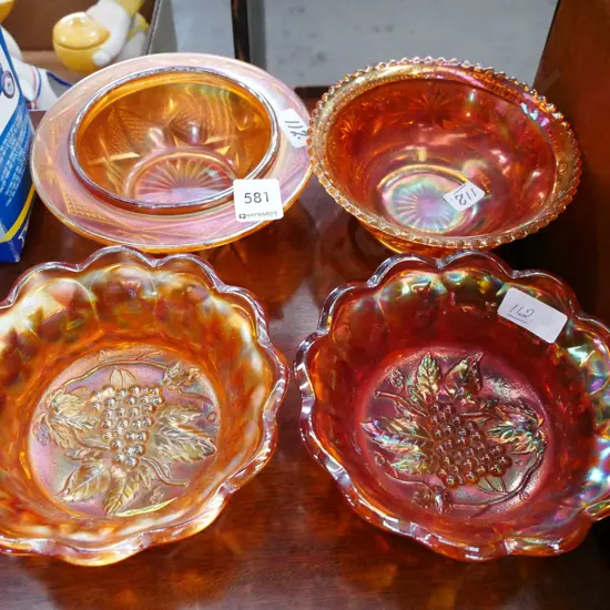 4x carnival glass bowls