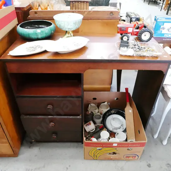 mdf dark stained 3 drawer study desk H-750 W-900 D-400