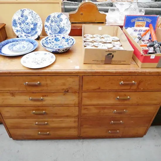 solid wood 5 drawer chest - varnish needs attention H-810 W-1310 D-570