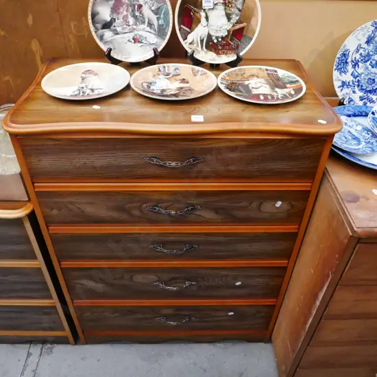 mdf faux wood veneer 5 drawer chest H-940 W-730 D-400