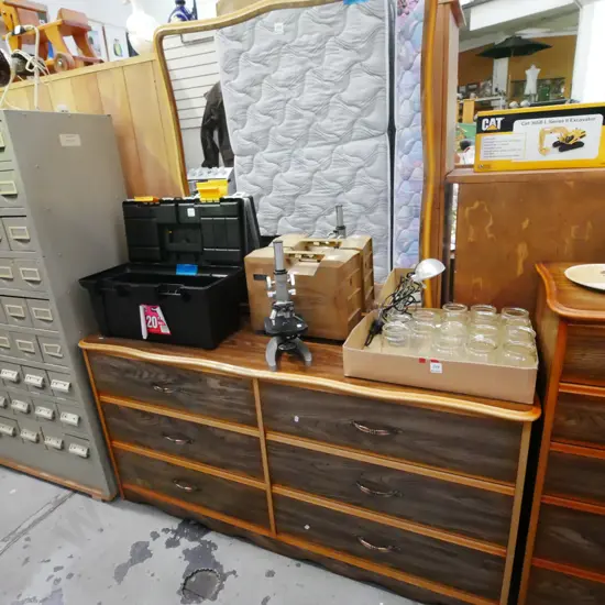 mdf faux wood veneer 6 drawer mirror back dresser H-1650 W-1420 D-390