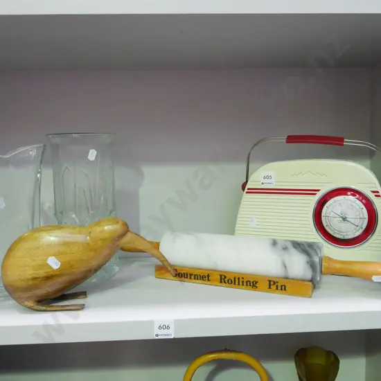 marble rolling pin, kiwi figurine etc