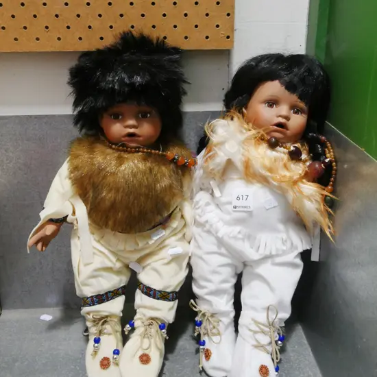 2x First Nation porcelain display dolls