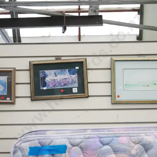 3x framed prints - children and boats - red dots
