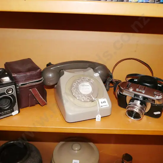 35mm camera, boxed Brownie, dial phone