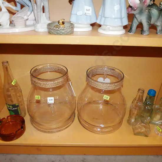 shelf; bottles, ashtrays, 2x large jars H-265