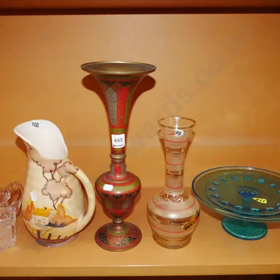 blue glass cake stand, cloisonne vase, jug etc H-340