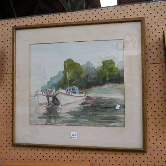 framed watercolour- fishing bots