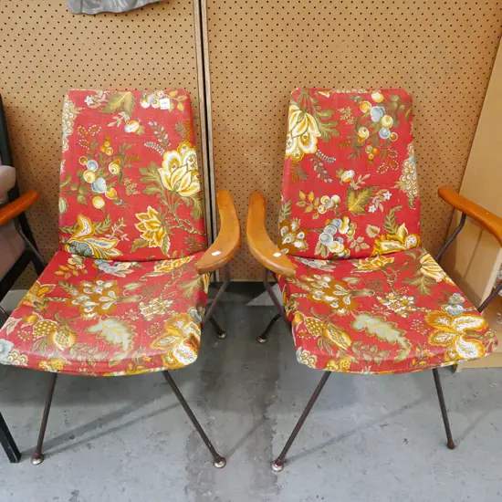 pair of metal and wood retro chairs