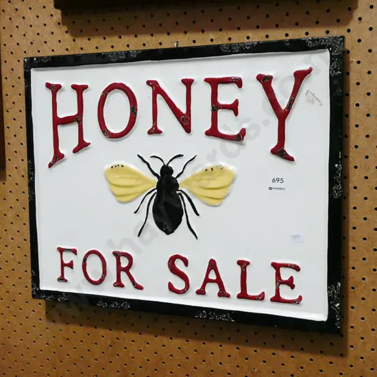pressed tin and enamel Honey For Sale Sign