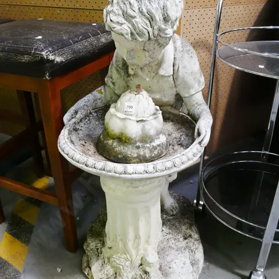 cast concrete water feature - boy drinking at fountain H-850