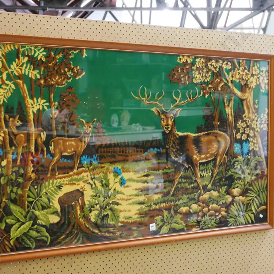 large retro framed print on fabric - stag and deer H-680 W-1240