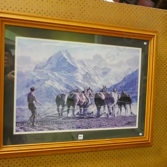 framed print - horses tilling field