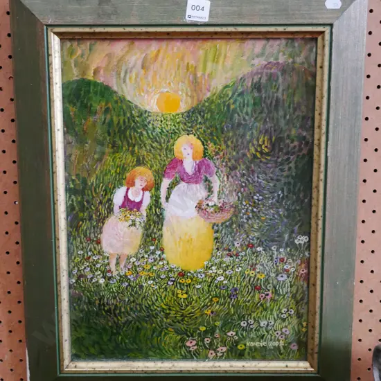 framed oil - picking flowers