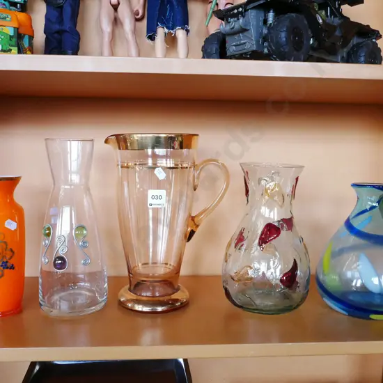 glass vases, amber glass and gold water jug H-265