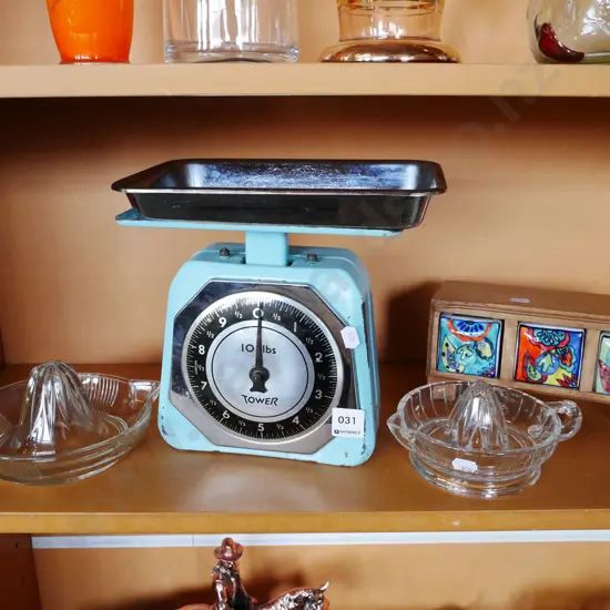 lemon squeezers, vintage kitchen scales, jewellery drawers
