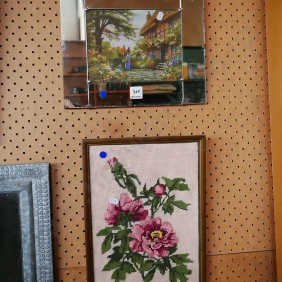 picture mirror, needlework - blue dots