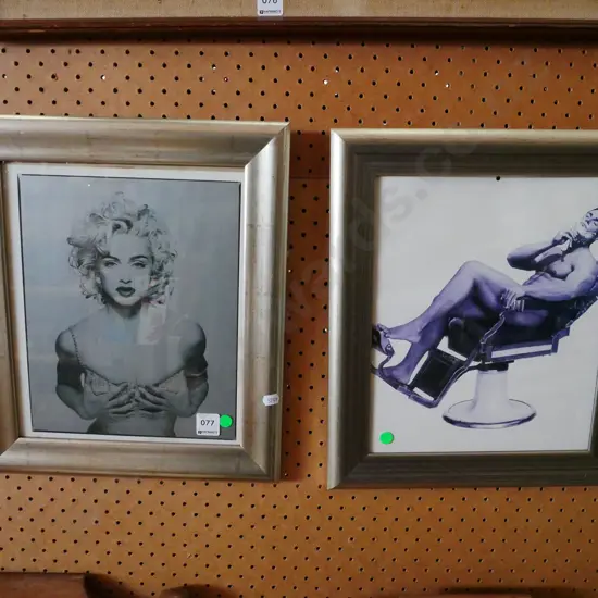 2x framed digital prints - Madonna, barber's chair - green dots