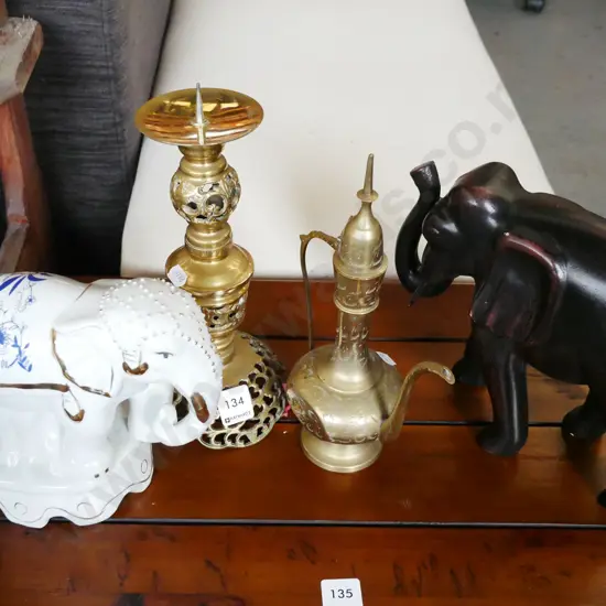 brass candlestick, coffee pot, 2x elephants Candlestick H-270