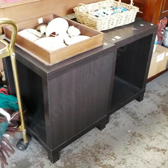 2x dark stained mdf faux wood veneer bedside cabinets