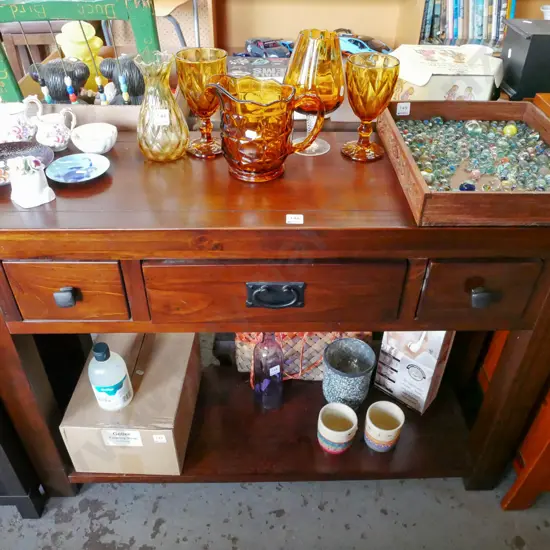 solid pine 3 drawer 2 tier hall table H-770 W-1100 D-350