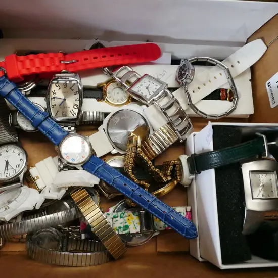 box; various wristwatches - faults