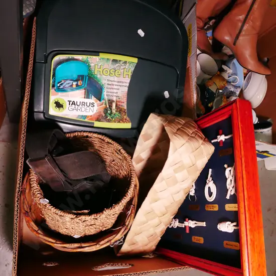 box; dive knife and belt, seagrass basket, hose hold etc