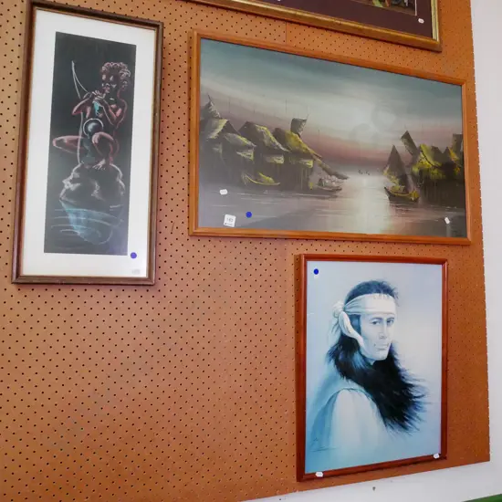 framed acrylic, oil, print - blue dots